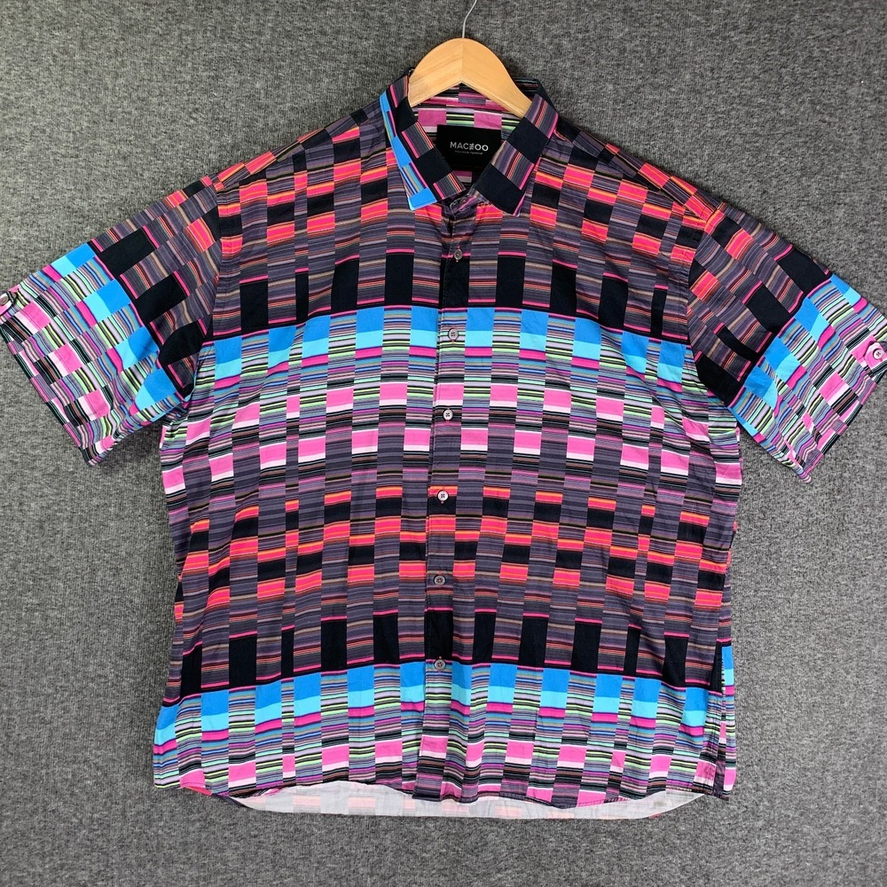 Maceoo Shirt Men 4XL Colorful Bold Abstract Club Party Short Sleeve